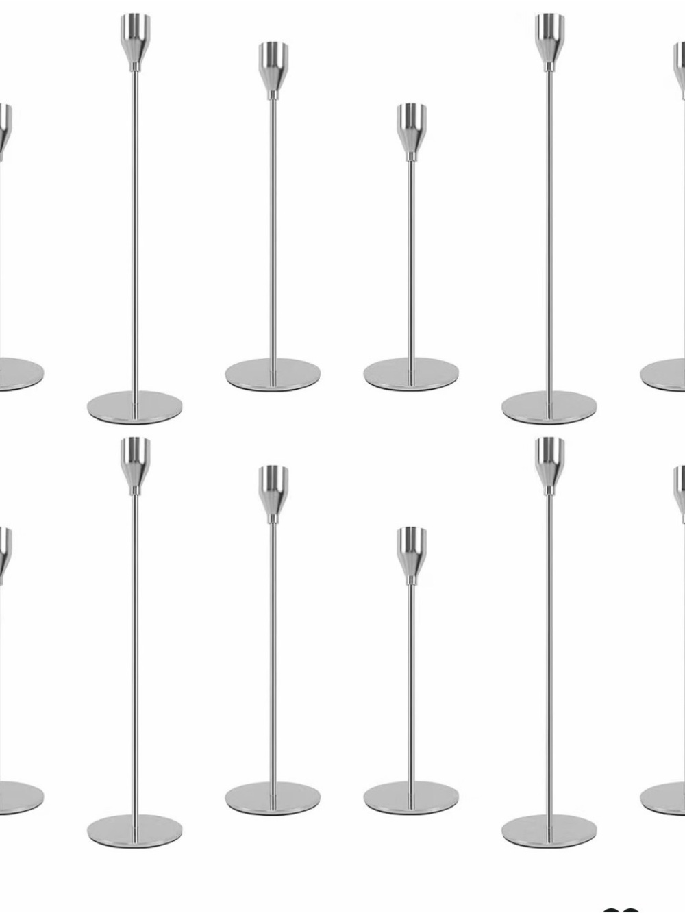 Silver Candlestick Holders Set of 12 - Classic Metallic Finish